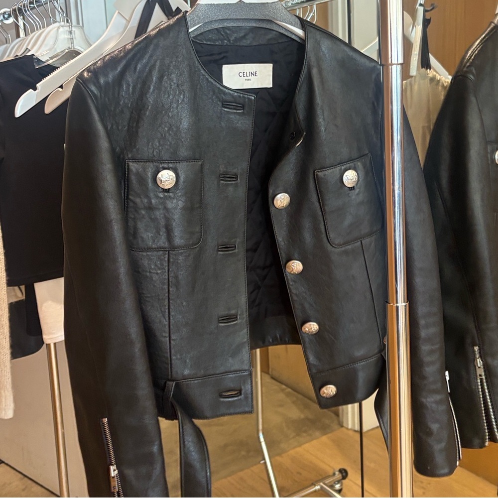 Celine Black Leather Jacket with Silver Accents